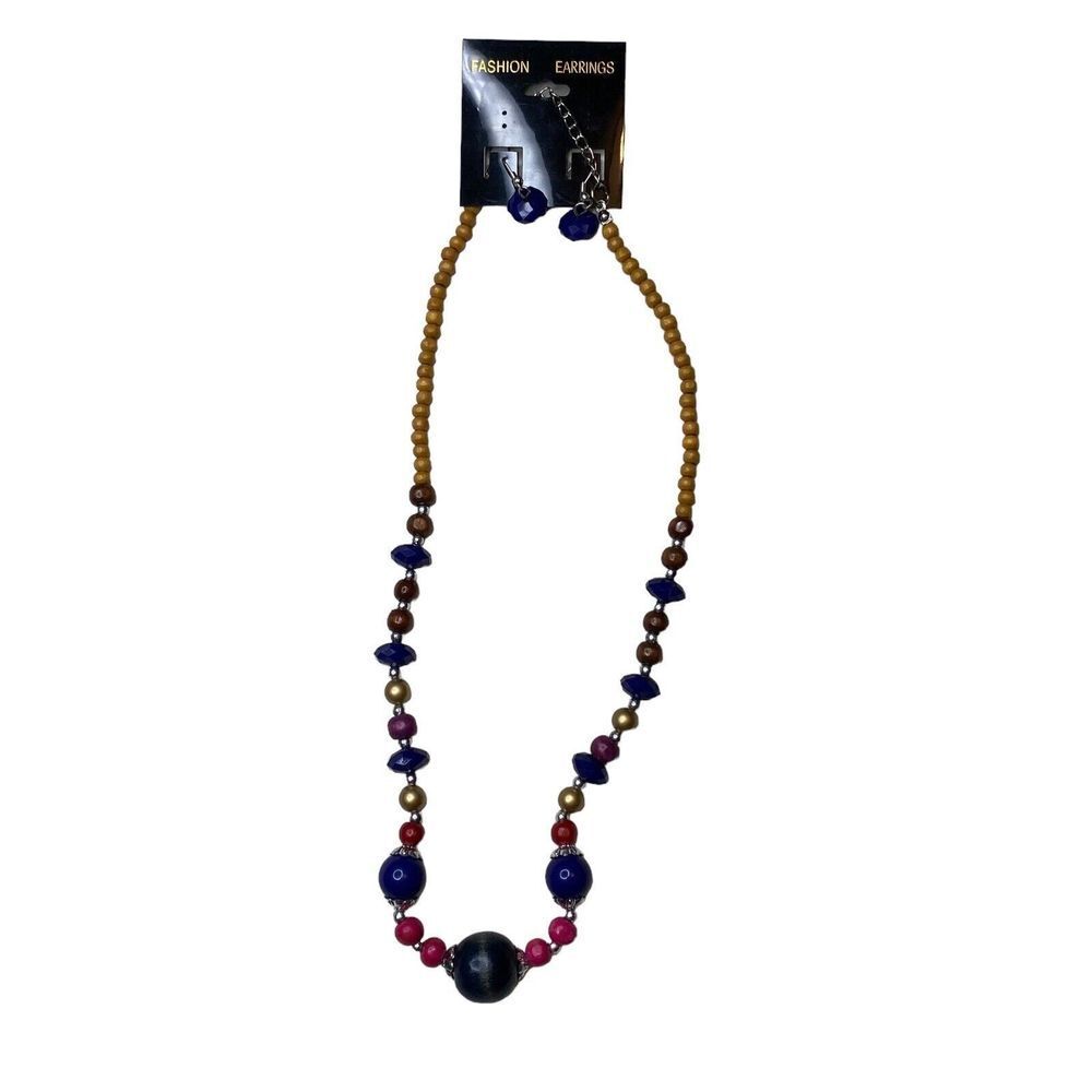 Fashion Earrings Jewelry Set Necklace and Earrings Navy Blue, Pink Gold